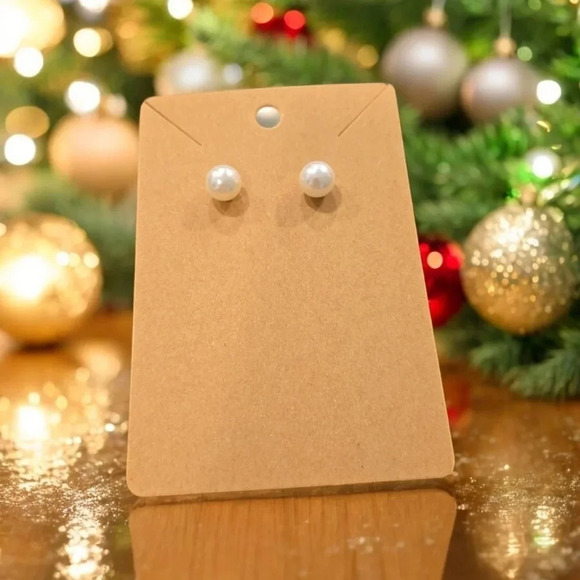 Gold Plated Faux Pearl Stud Earrings - Picture 1 of 2